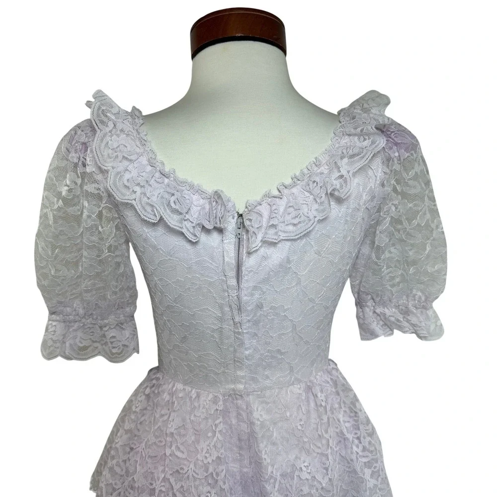 Vintage ILGWU Pink Lace Prairie Dress Made USA Coquette Fairycore Cottage 5 - Picture 9 of 16